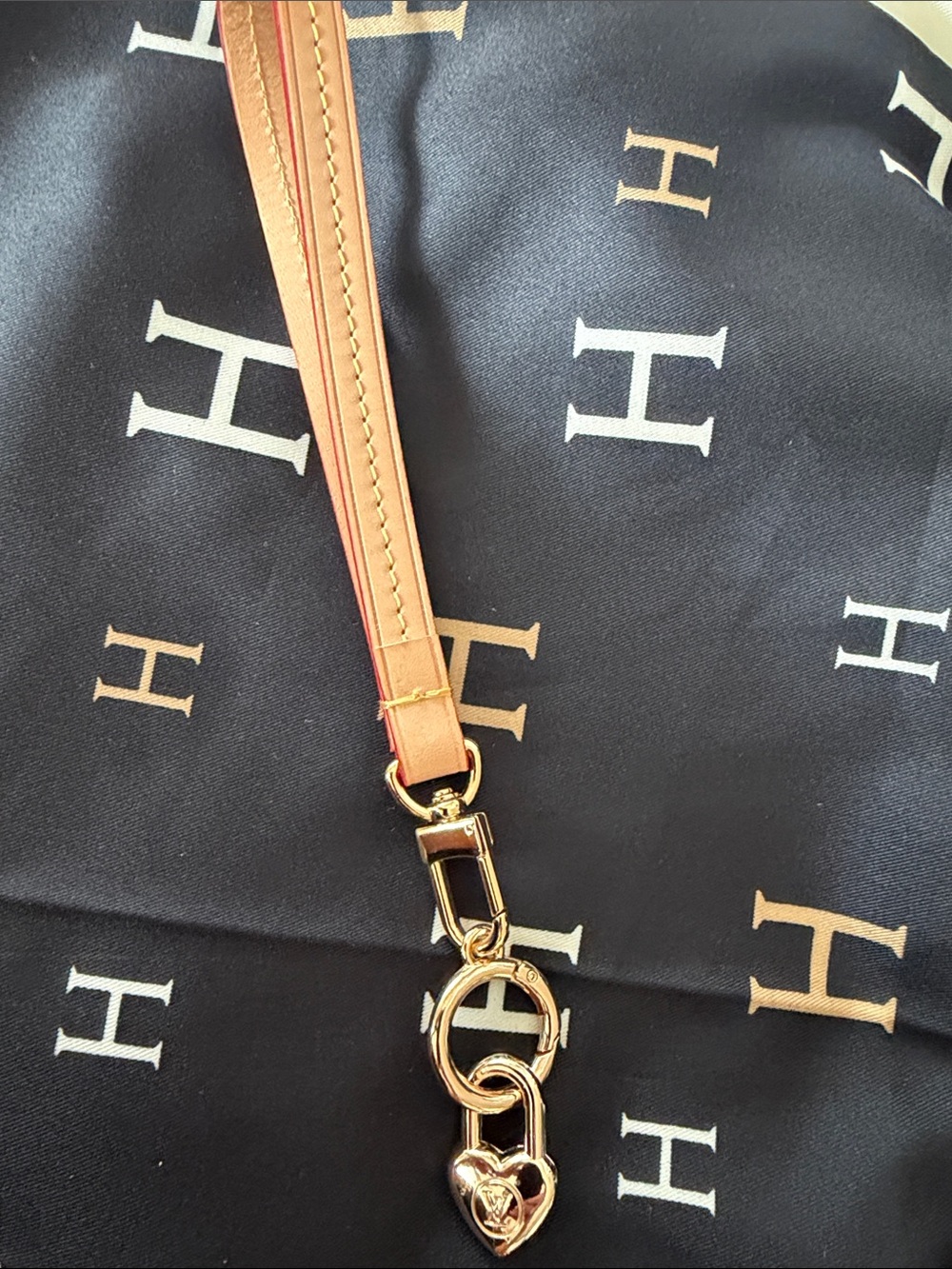 Leather Strap Bag Charm with Gold Heart Accent - Tan handmade - Picture 3 of 5
